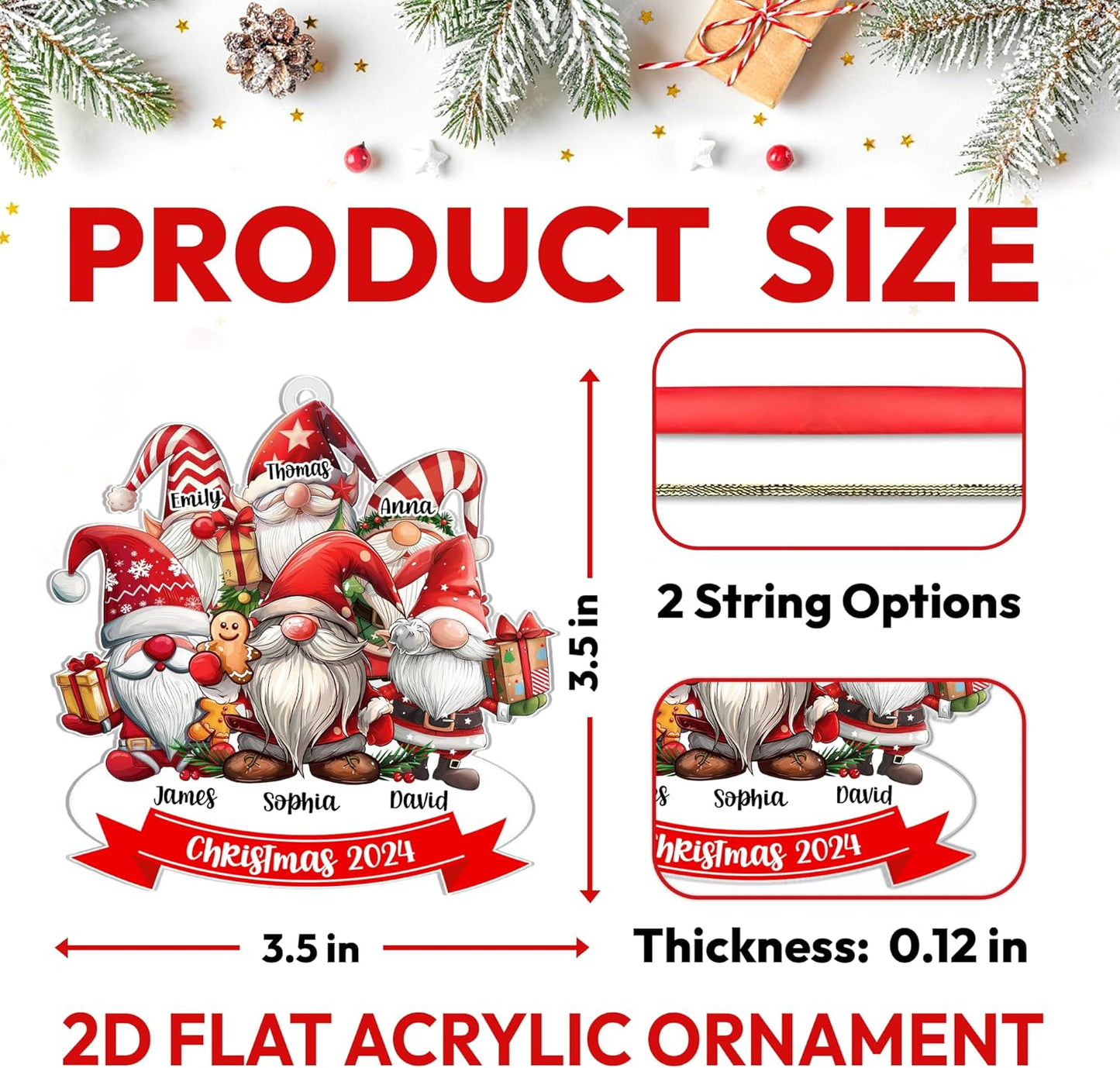 Family Gnome Personalized Acrylic Ornament – Custom 2024 Christmas Keepsake – Cute Holiday Gift for Families and Gnome Lovers