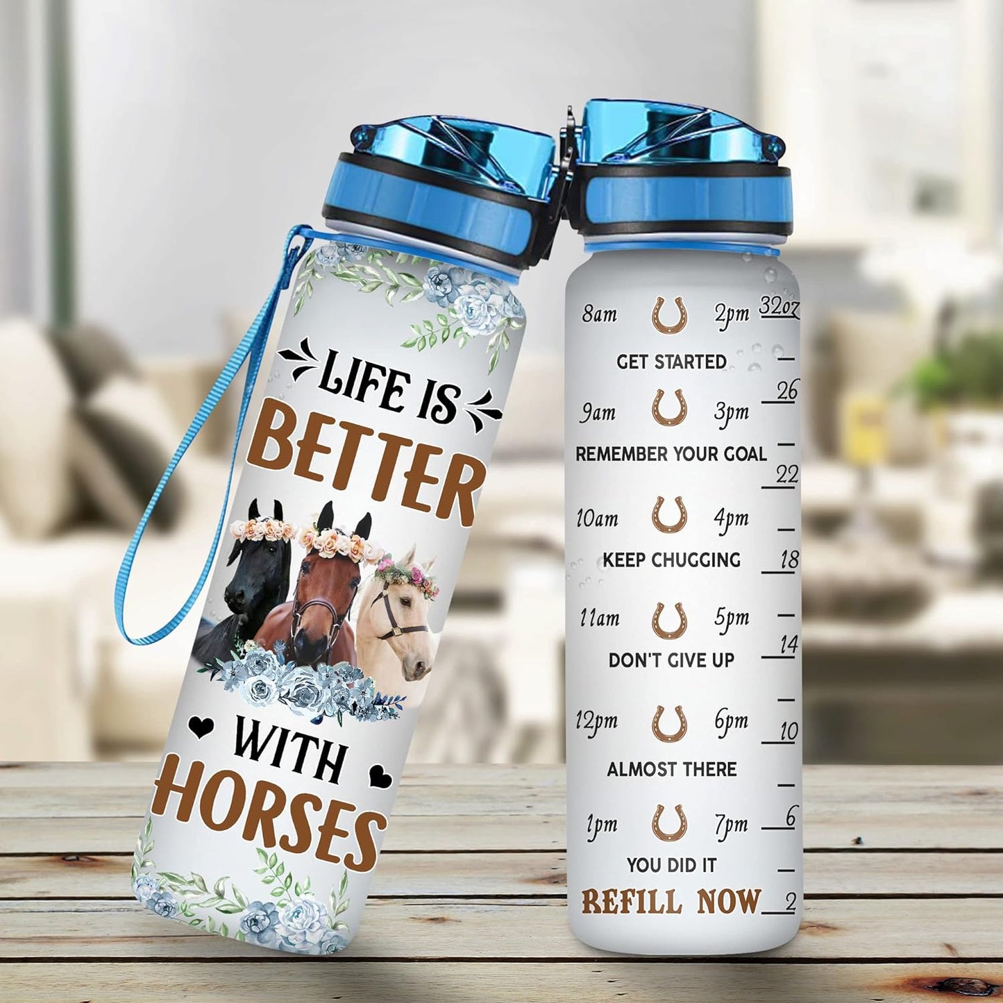 Horse Lovers Water Bottle Tracker 32oz Personalized – Life Is Better with Horses – Durable Leak-Proof Gift for Riders & Equestrians