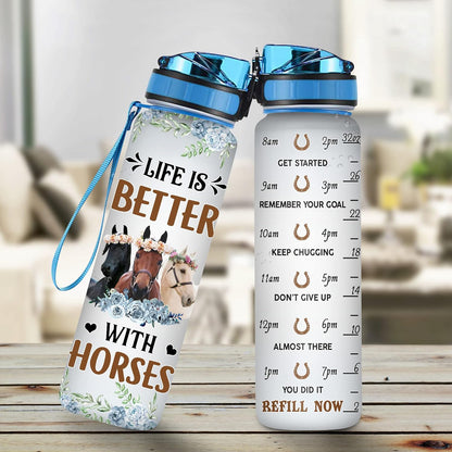 Horse Lovers Water Bottle Tracker 32oz Personalized – Life Is Better with Horses – Durable Leak-Proof Gift for Riders & Equestrians