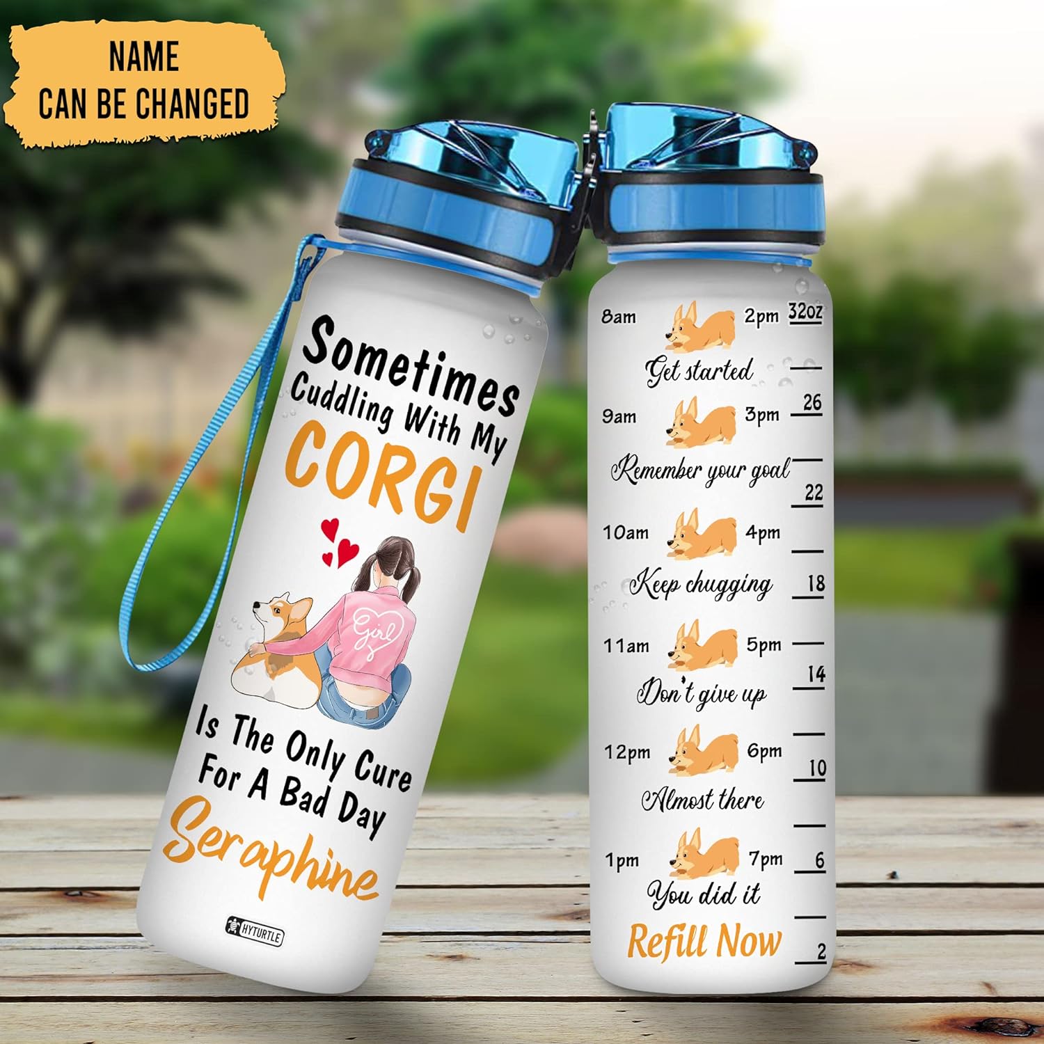 Sometimes Cuddling With My Corgi - Personalized Water Tracker Bottle 32oz