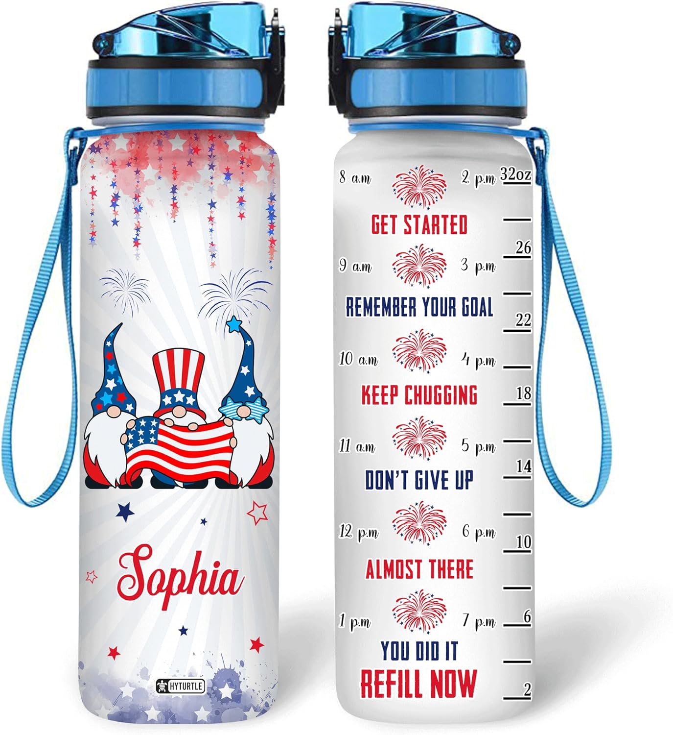 Gnome American Flag - Personalized Water Tracker Bottle 32oz