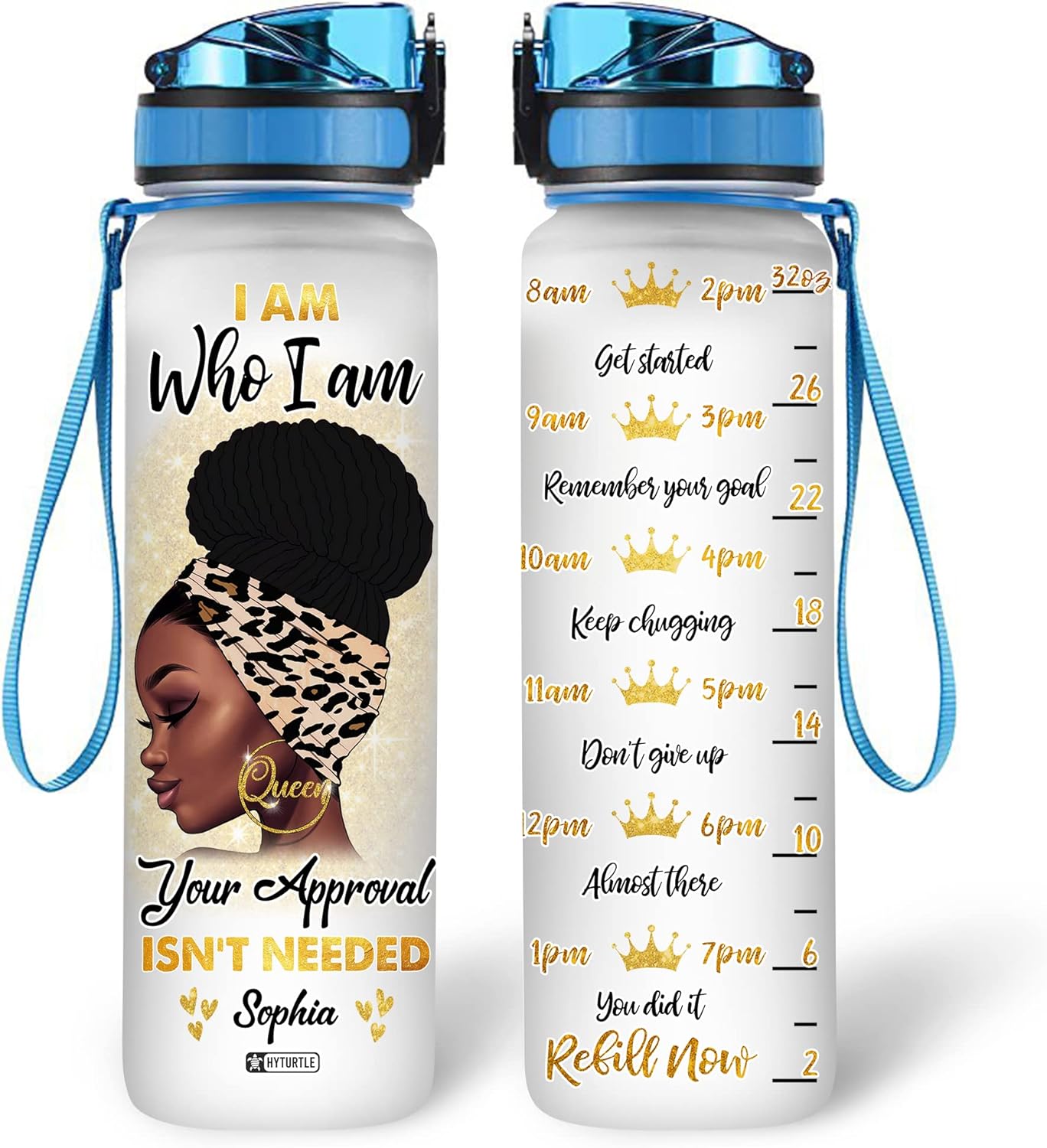 Who I Am Black Women - Personalized Water Tracker Bottle 32oz