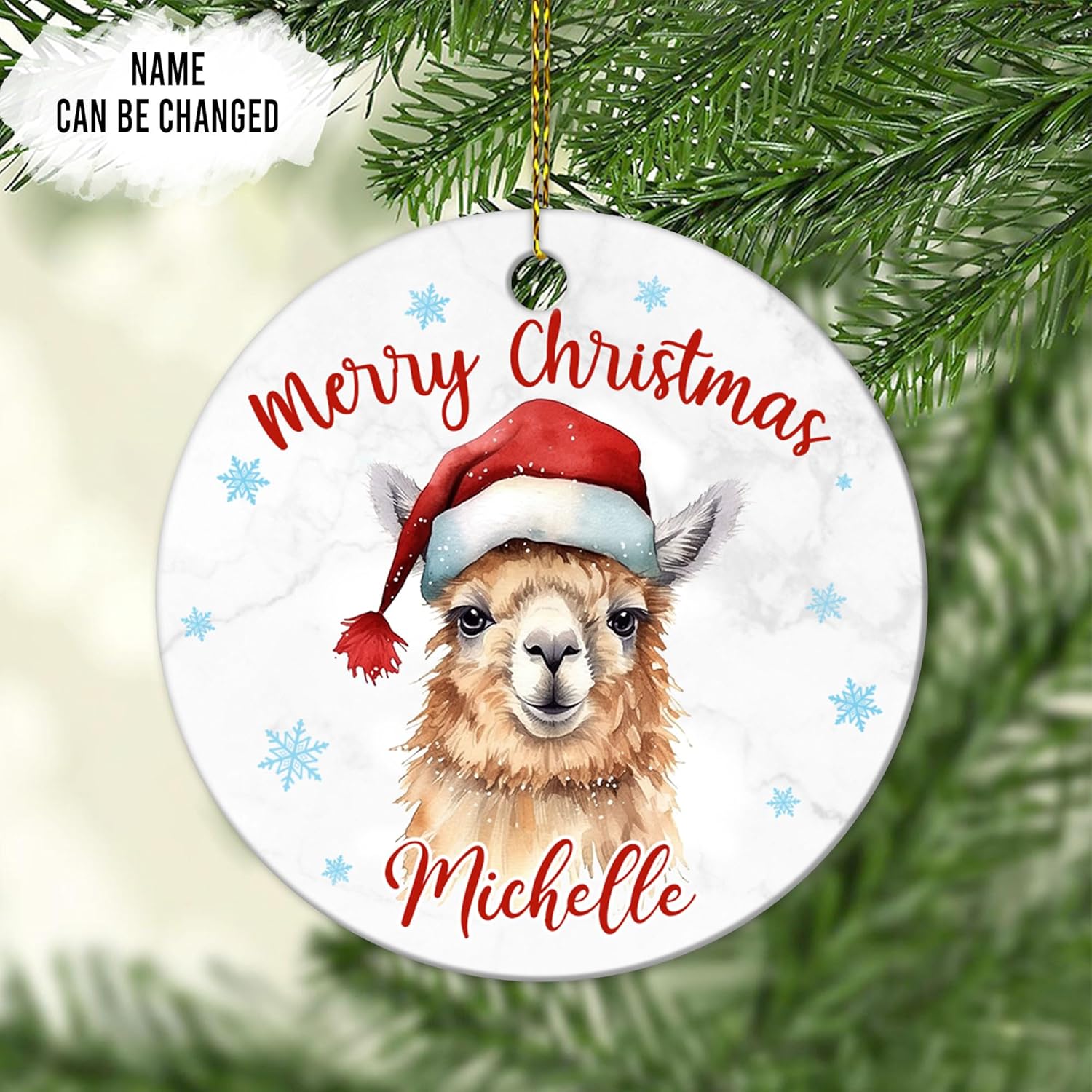 Llama Christmas Ceramic Ornament  Personalized Animal Lover Holiday Decoration Keepsake  Fun Xmas Gift for Women Kids