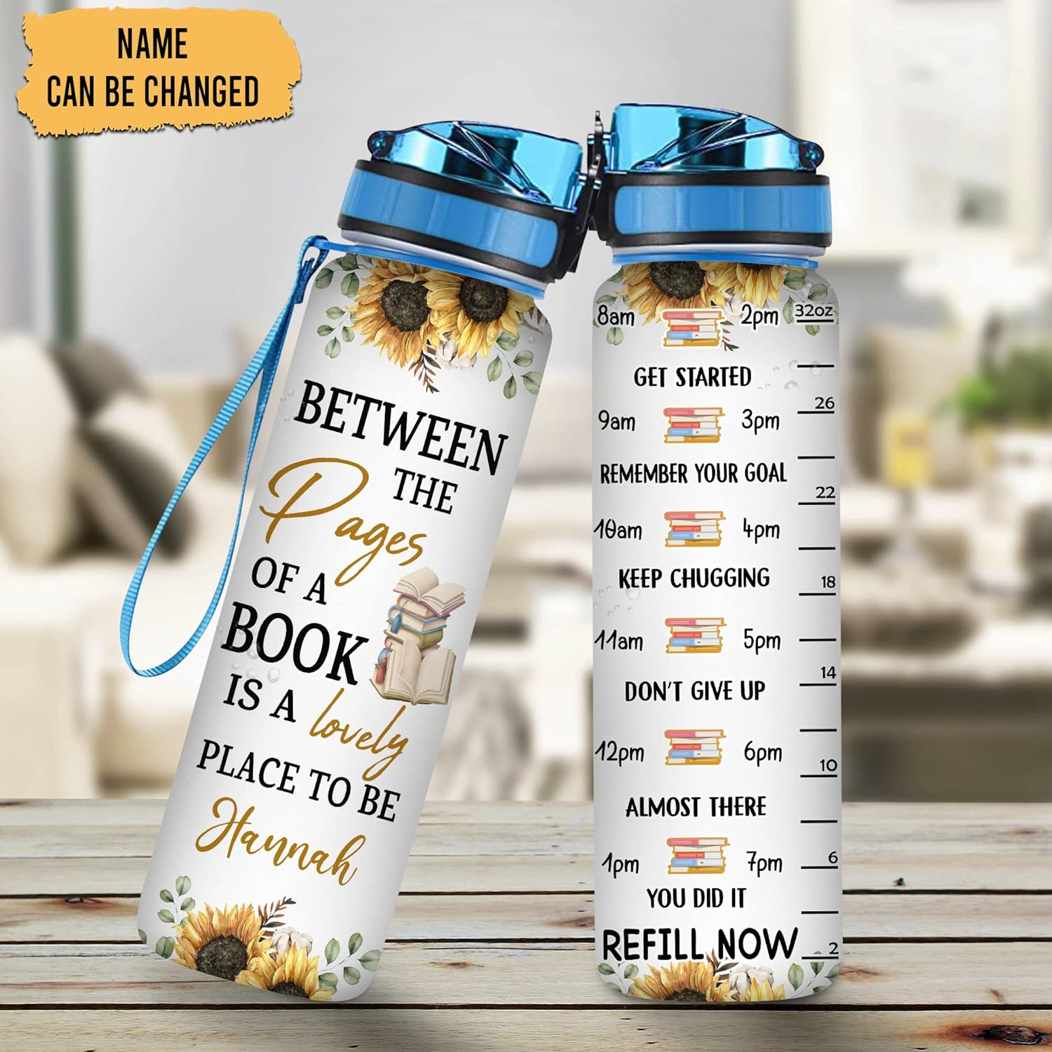 Between The Pages Of A Book Water Bottle Tracker 32oz – Personalized Motivational Hydration Bottle – Sentimental Gift for Readers