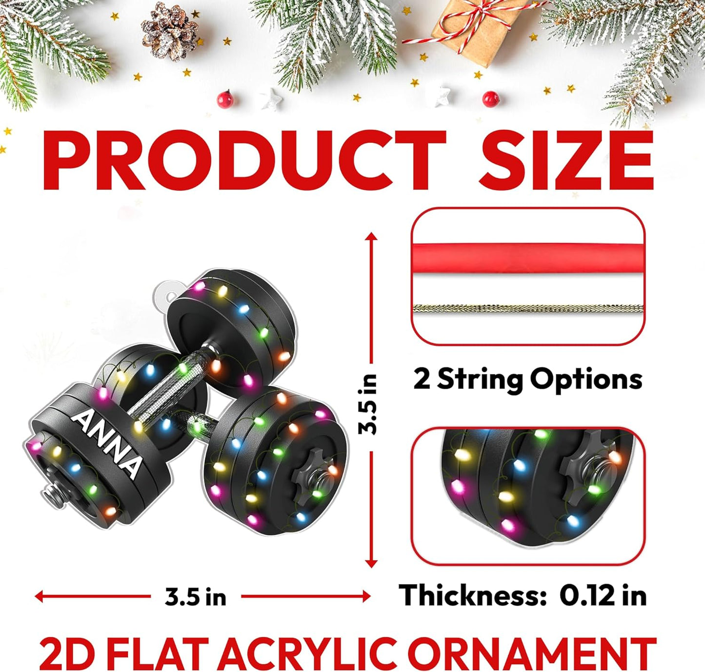 Barbell Cut Acrylic Ornament – Personalized Fitness Christmas Gift for Bodybuilder, Gym Coach, or Athlete