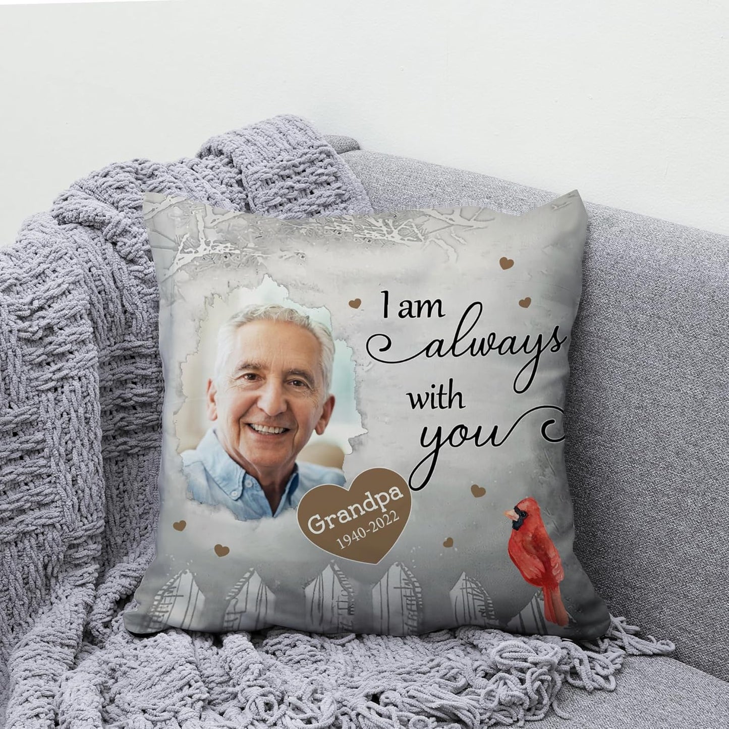 Cardinal Heaven Personalized Memorial Pillow with Insert – Custom Photo Remembrance Cushion – Comforting Gift for Loss of Loved One