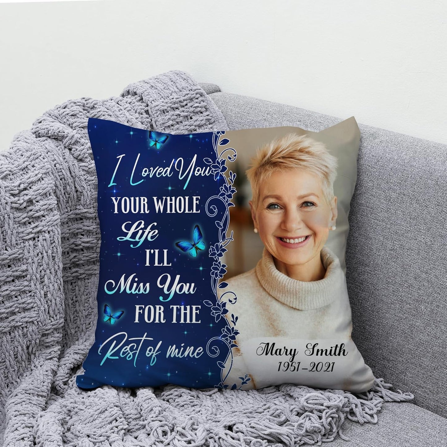 Heaven’s Embrace Personalized Memorial Pillow with Insert – Custom Photo Sympathy Cushion – Bereavement Gift for Loss of Loved One