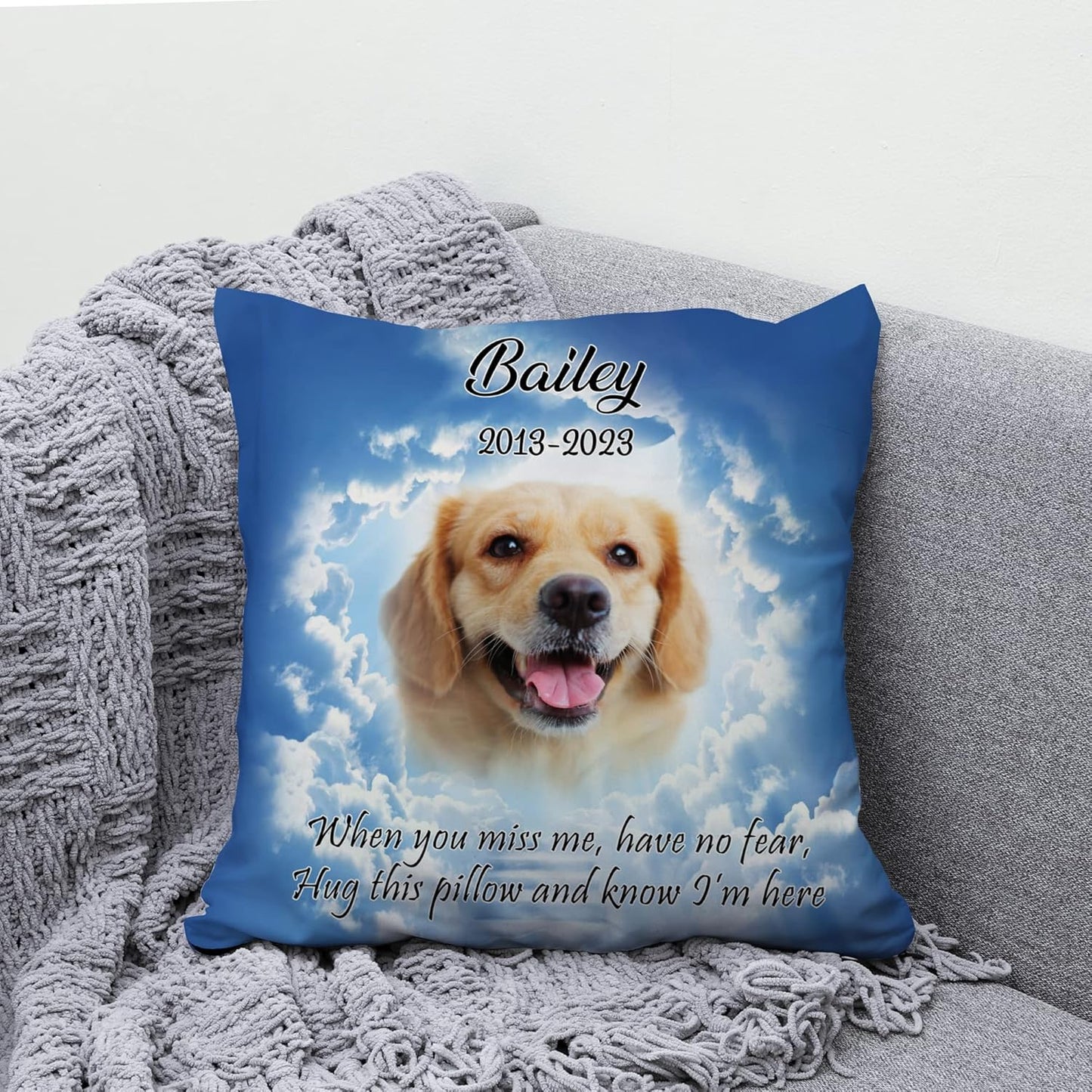 Paw Print Pet Memorial Personalized Pillow with Insert – Custom Name Photo Cushion – Healing Sympathy Gift for Dog Lovers