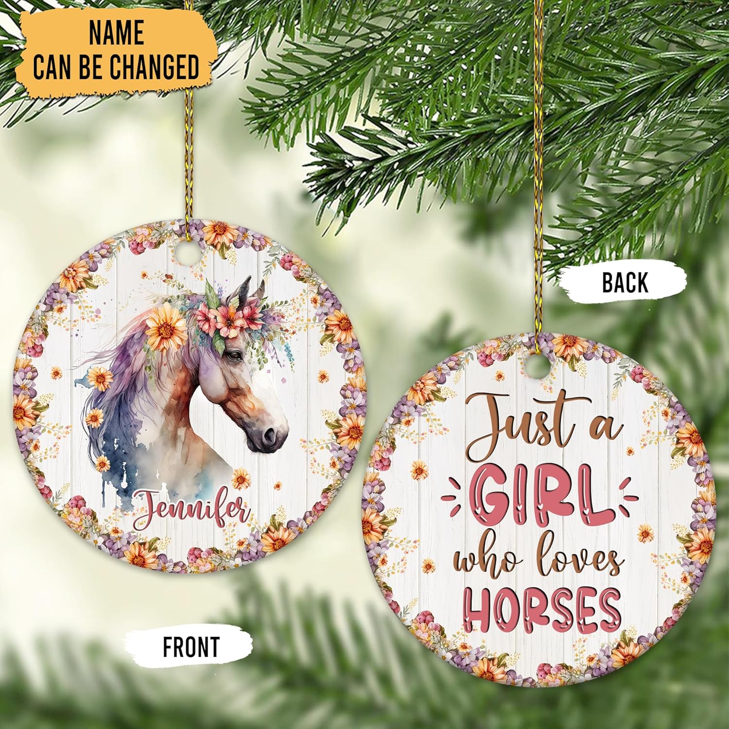Just a Girl Who Loves Horses Ceramic Ornament – Personalized Double-Sided Glossy Christmas Decoration – Keepsake Gift for Horse Lovers