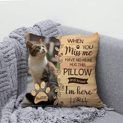 Custom “When You Miss Me” Pet Memorial Pillow with Insert – Personalized Cat or Dog Photo Sympathy Remembrance Pillow