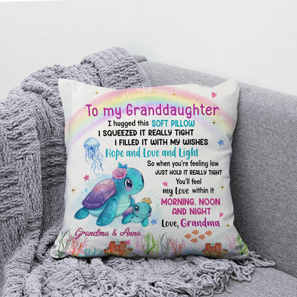 Personalized Pillow with Insert – To My Granddaughter Sea Turtle Design – Birthday or Graduation Gift from Grandma