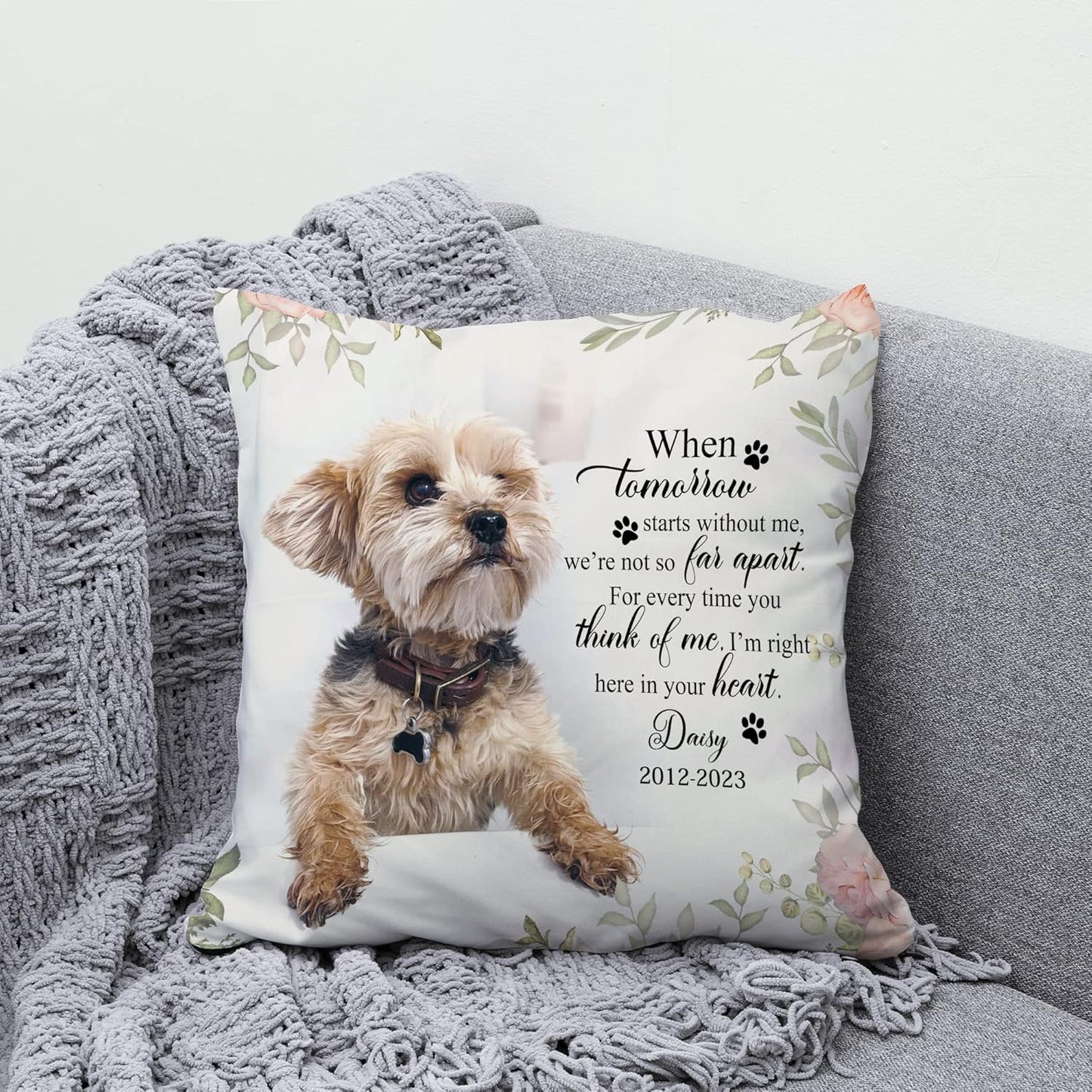 Personalized Pet Memorial Pillow with Insert – Custom Dog Photo Remembrance Cushion – Sympathy Gift for Pet Loss