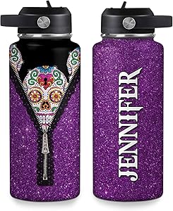 Sugar Skull Purple Flower Goth Gothic Gifts For Skull Lover – Personalized Stainless Steel Bottle 32oz