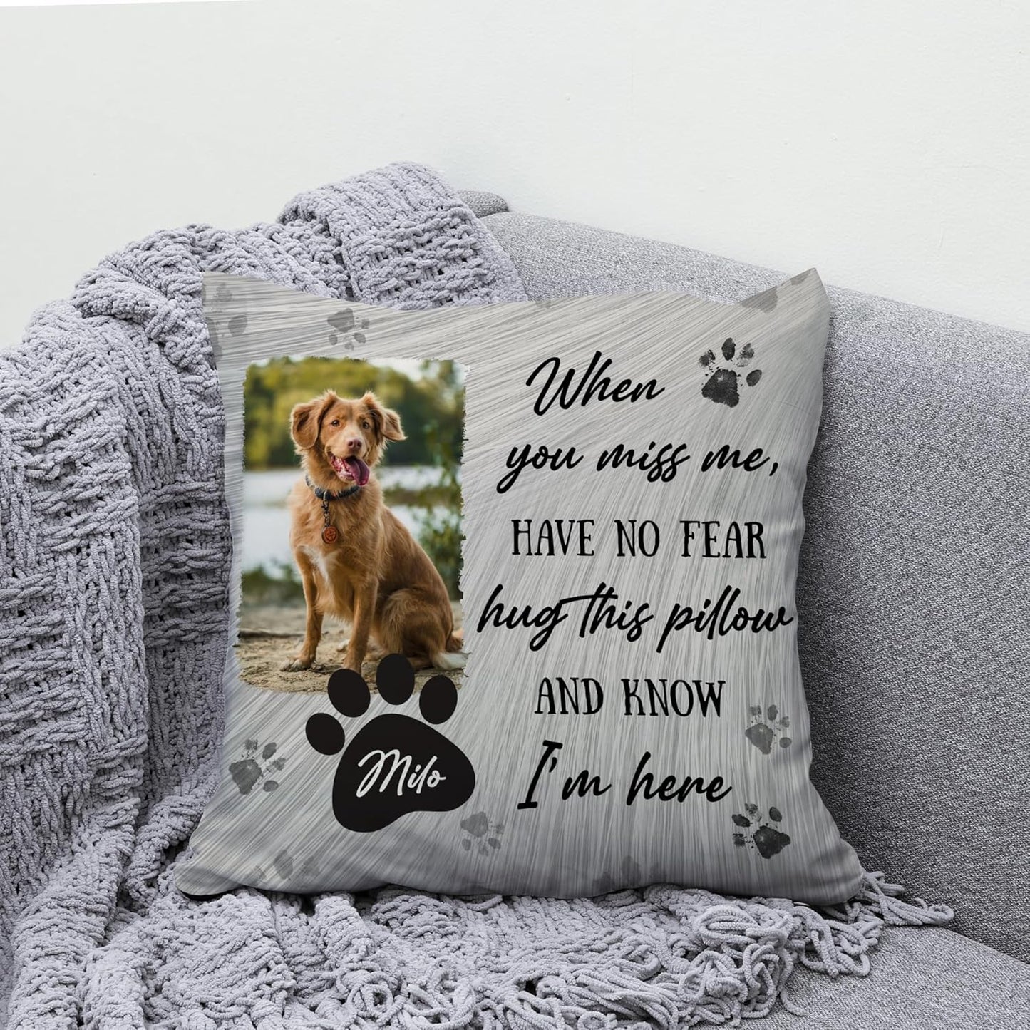 Pet Memorial Personalized Pillow with Insert – Custom Dog or Cat Photo Cushion – Sympathy Gift for Pet Loss & Remembrance