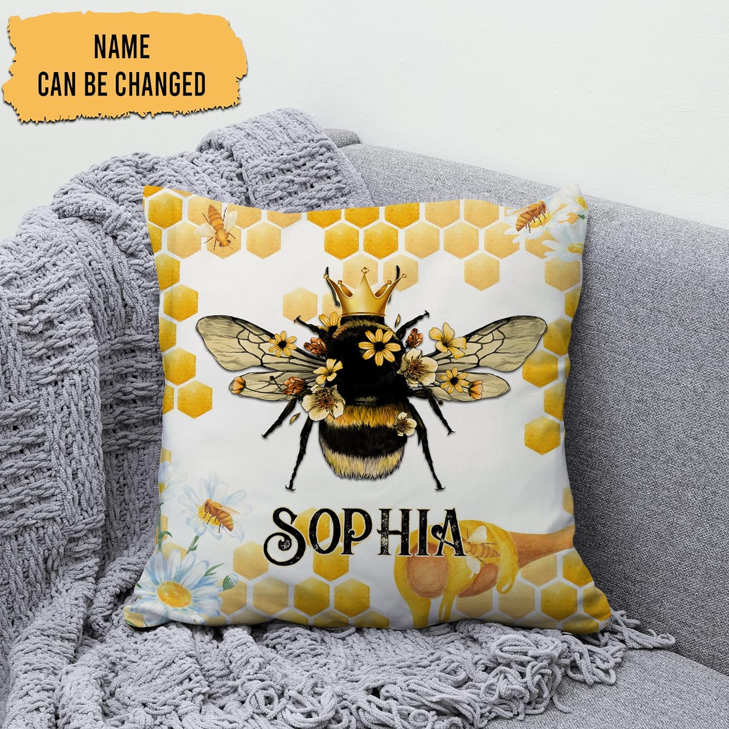 Bee Pattern - Personalized Pillow (Insert Included)