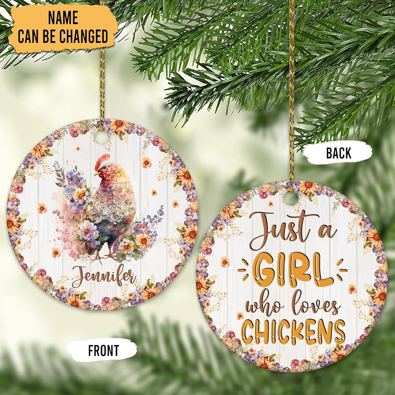Chicken Ceramic Ornament  Personalized Farm Animal Holiday Decoration  Unique Christmas Gift Keepsake for Animal Lovers