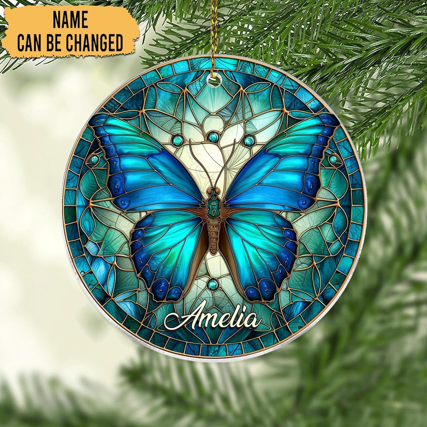 Blue Butterfly Cut Acrylic Ornament – Personalized Christmas Gift for Women, Nature Lover, or Home Décor Enthusiast
