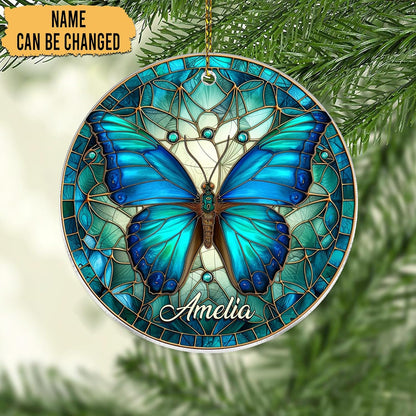 Blue Butterfly Cut Acrylic Ornament – Personalized Christmas Gift for Women, Nature Lover, or Home Décor Enthusiast