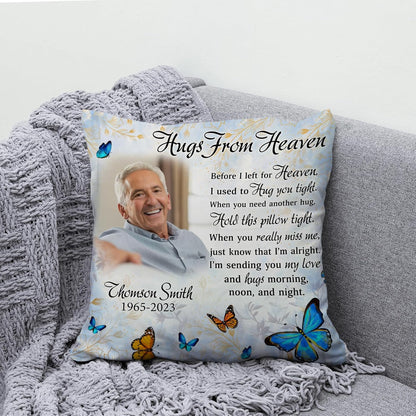Personalized “Hugs from Heaven” Memorial Pillow with Insert – Custom Photo Remembrance Gift – Bereavement Throw Pillow