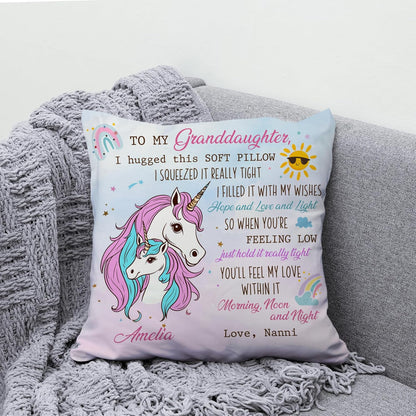 Personalized Unicorn Pillow with Insert – To My Granddaughter from Grandma – Custom Name Birthday or Graduation Gift
