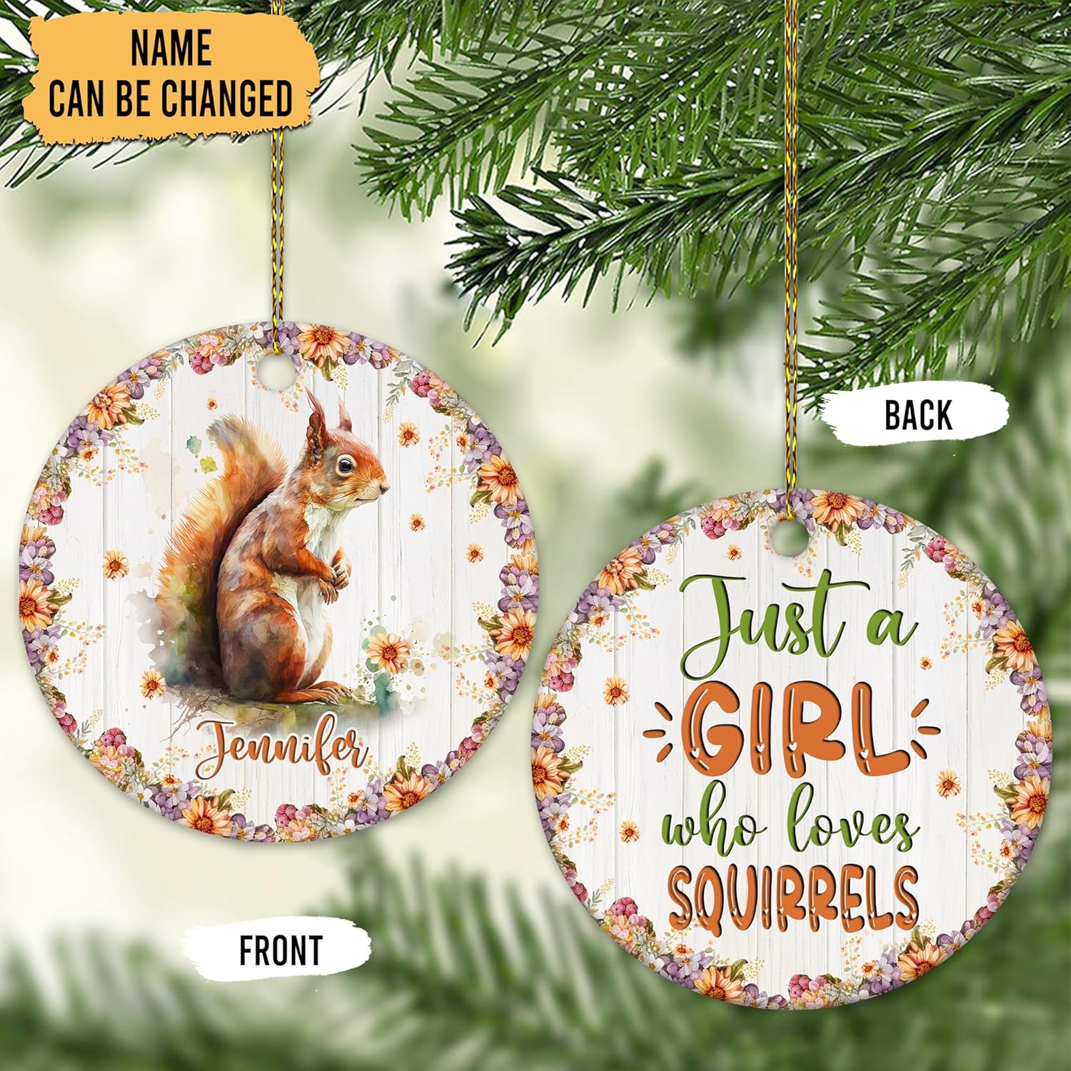 Squirrel Lover Ceramic Ornament  Personalized Christmas Decoration with Custom Name  Cute Animal Keepsake Gift