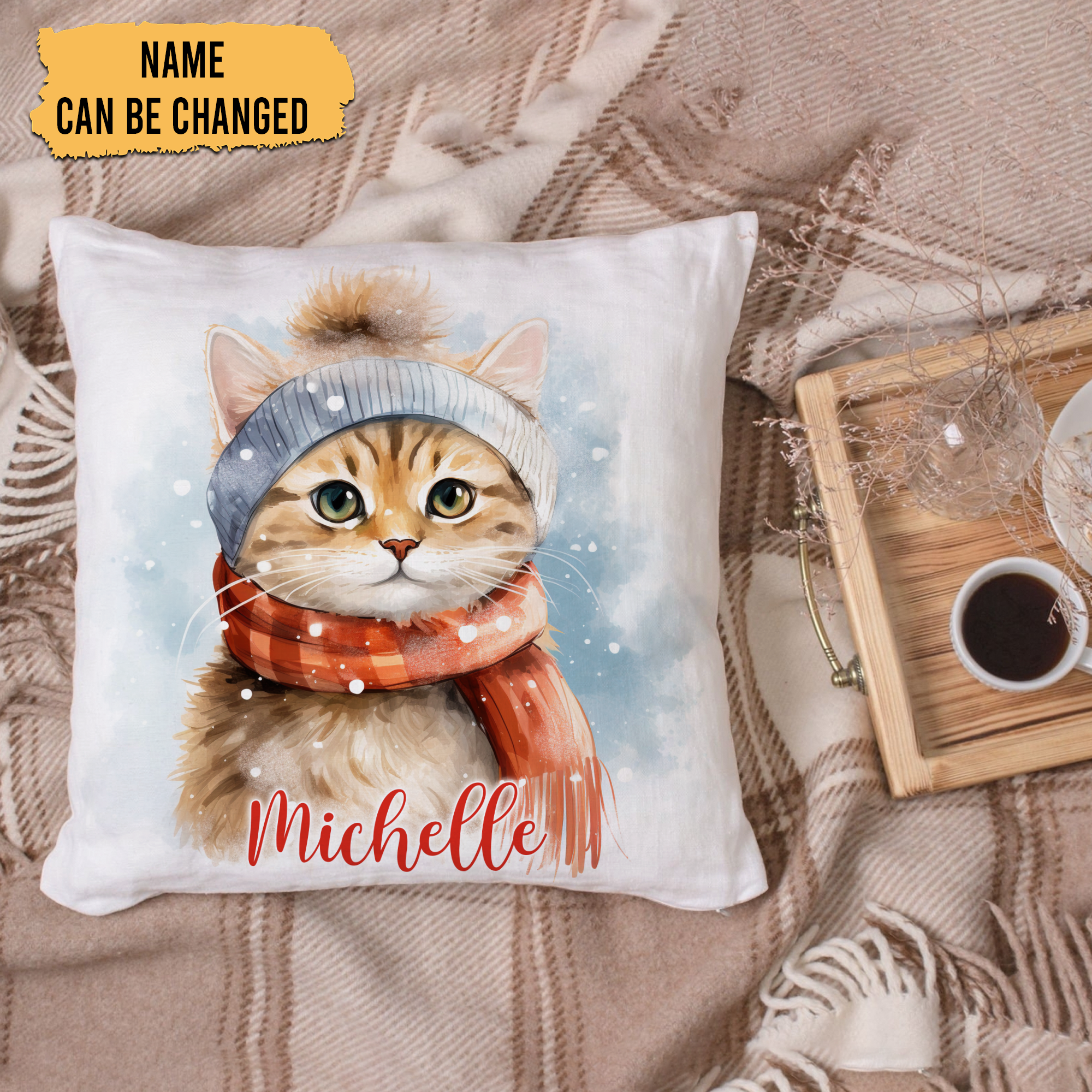 Cat Snow Pattern - Personalized Pillow (Insert Included)