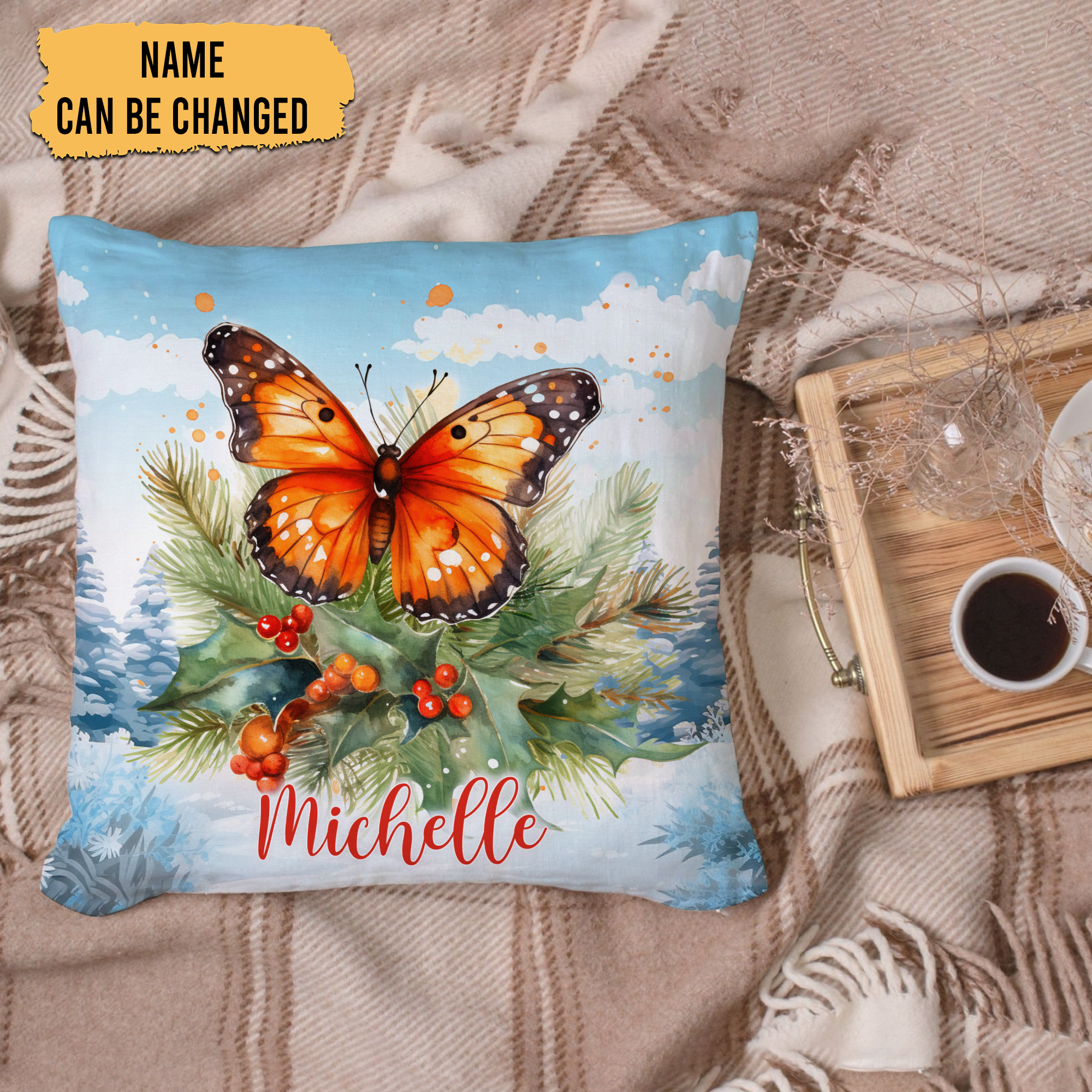 Butterfly Snow Pattern - Personalized Pillow (Insert Included)