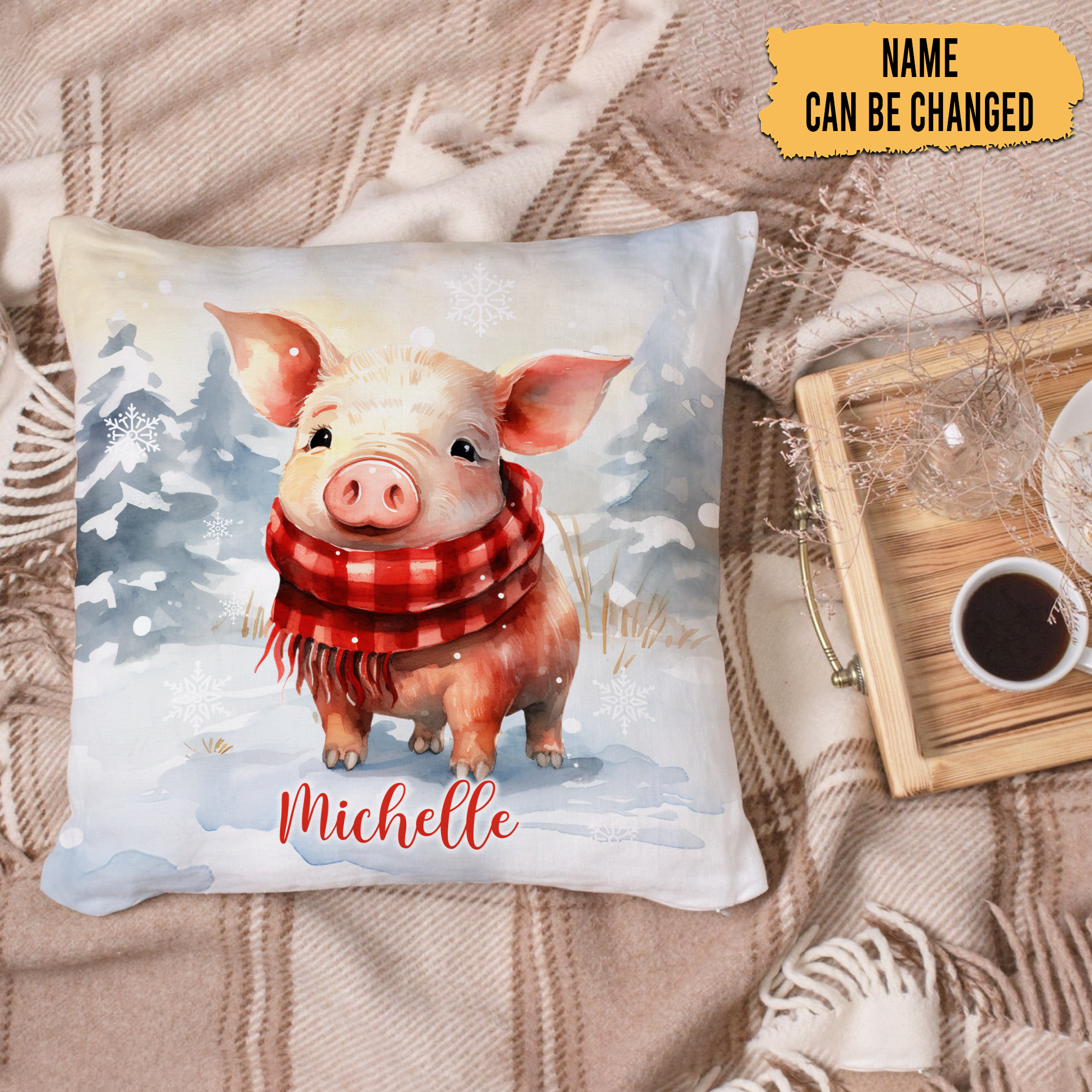 Pig Snow Pattern - Personalized Pillow (Insert Included)