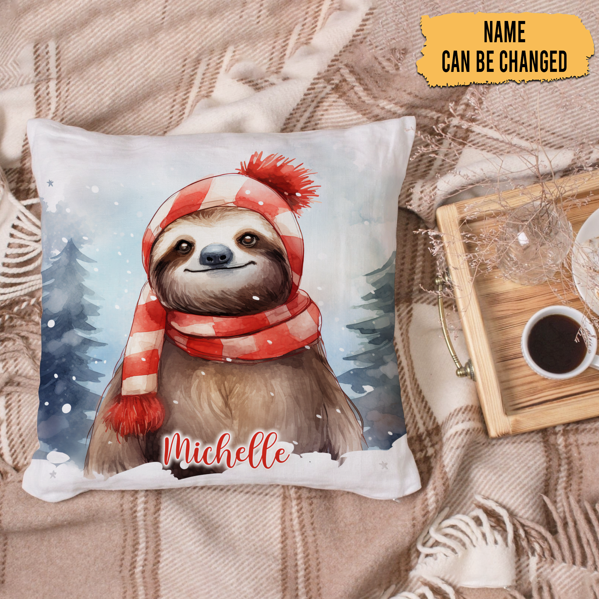 Sloth Snow Pattern - Personalized Pillow (Insert Included)