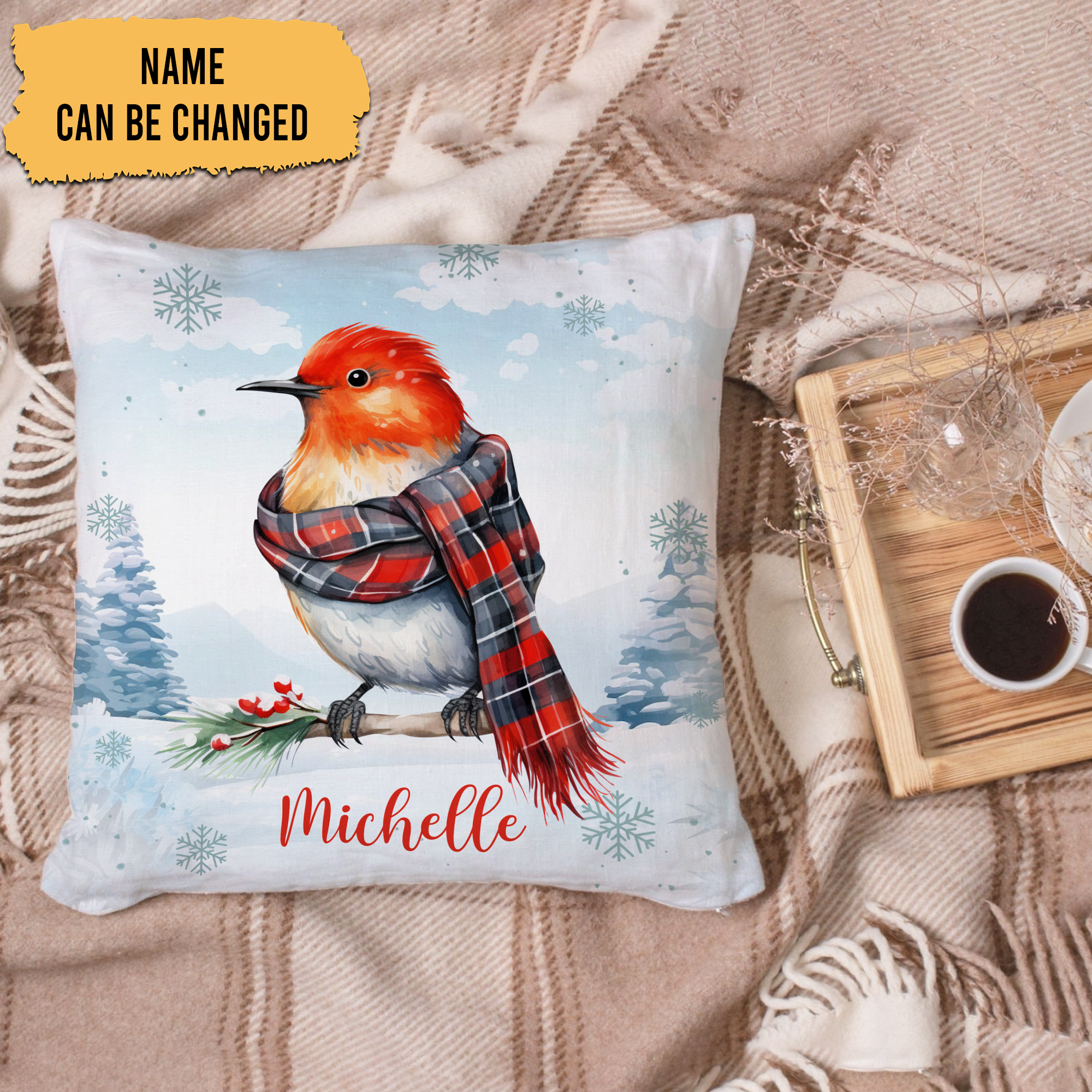 Hummingbird Snow Pattern - Personalized Pillow(Insert Included)