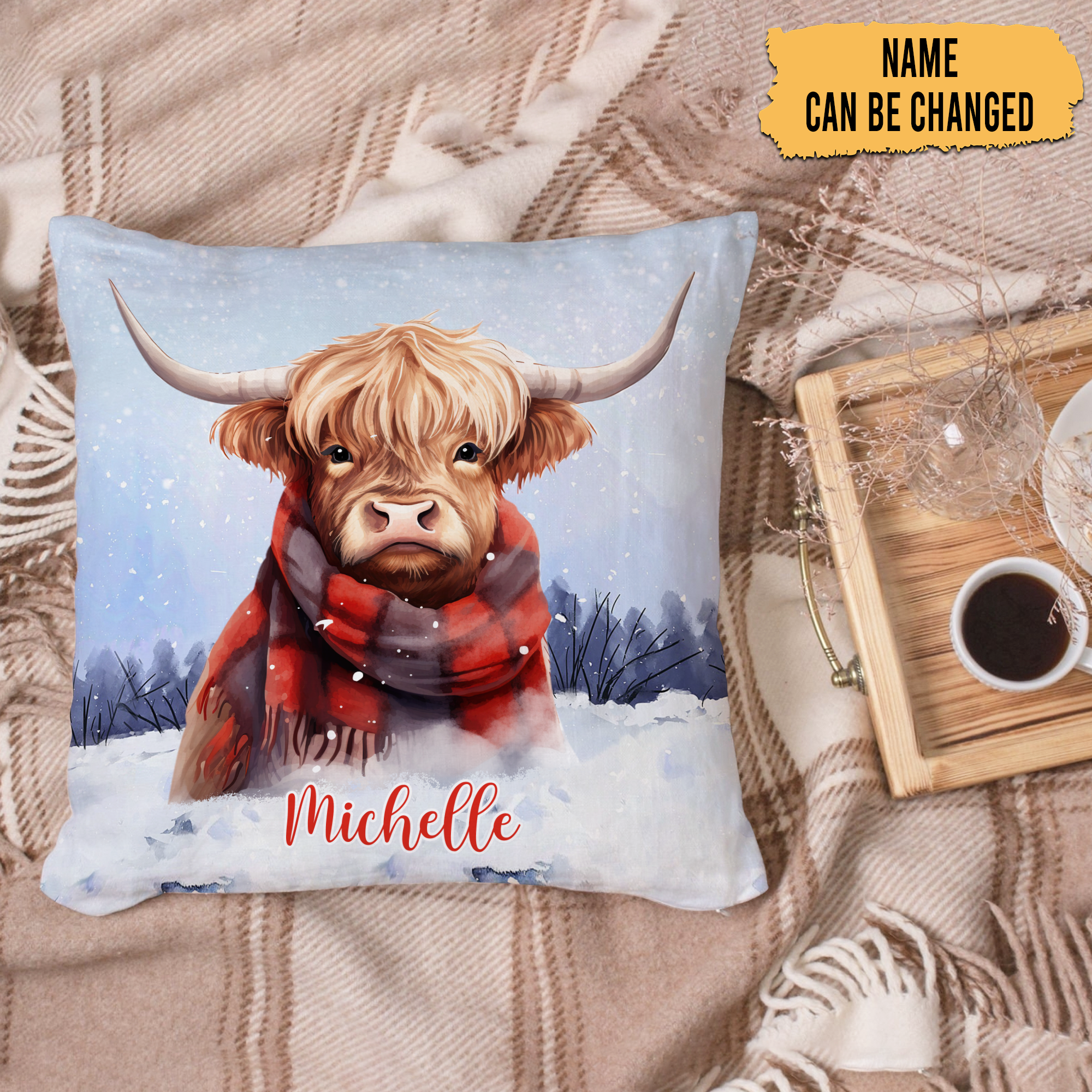 Highland Cow Snow Pattern - Personalized Pillow(Insert Included)