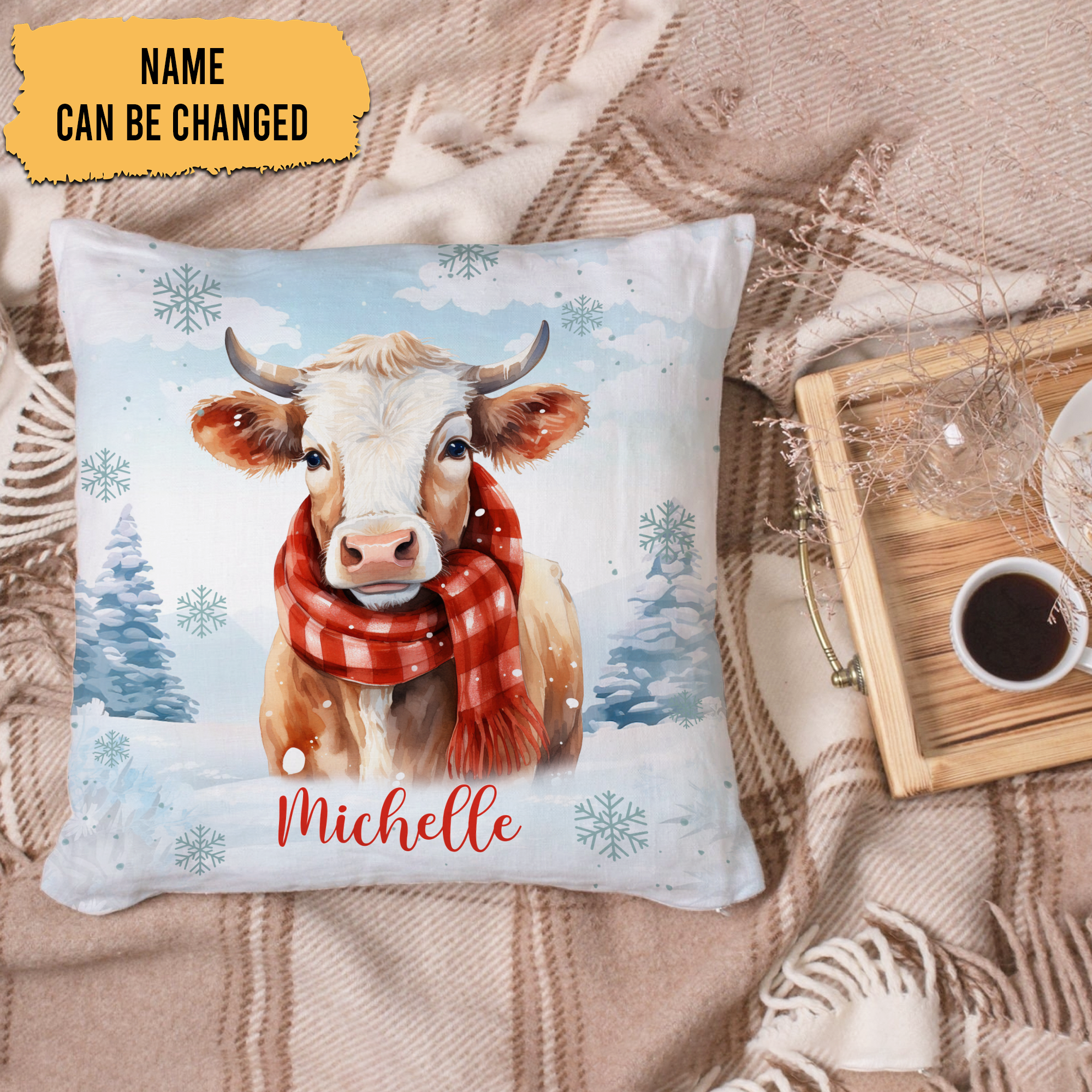 Cow Snow Pattern - Personalized Pillow(Insert Included)