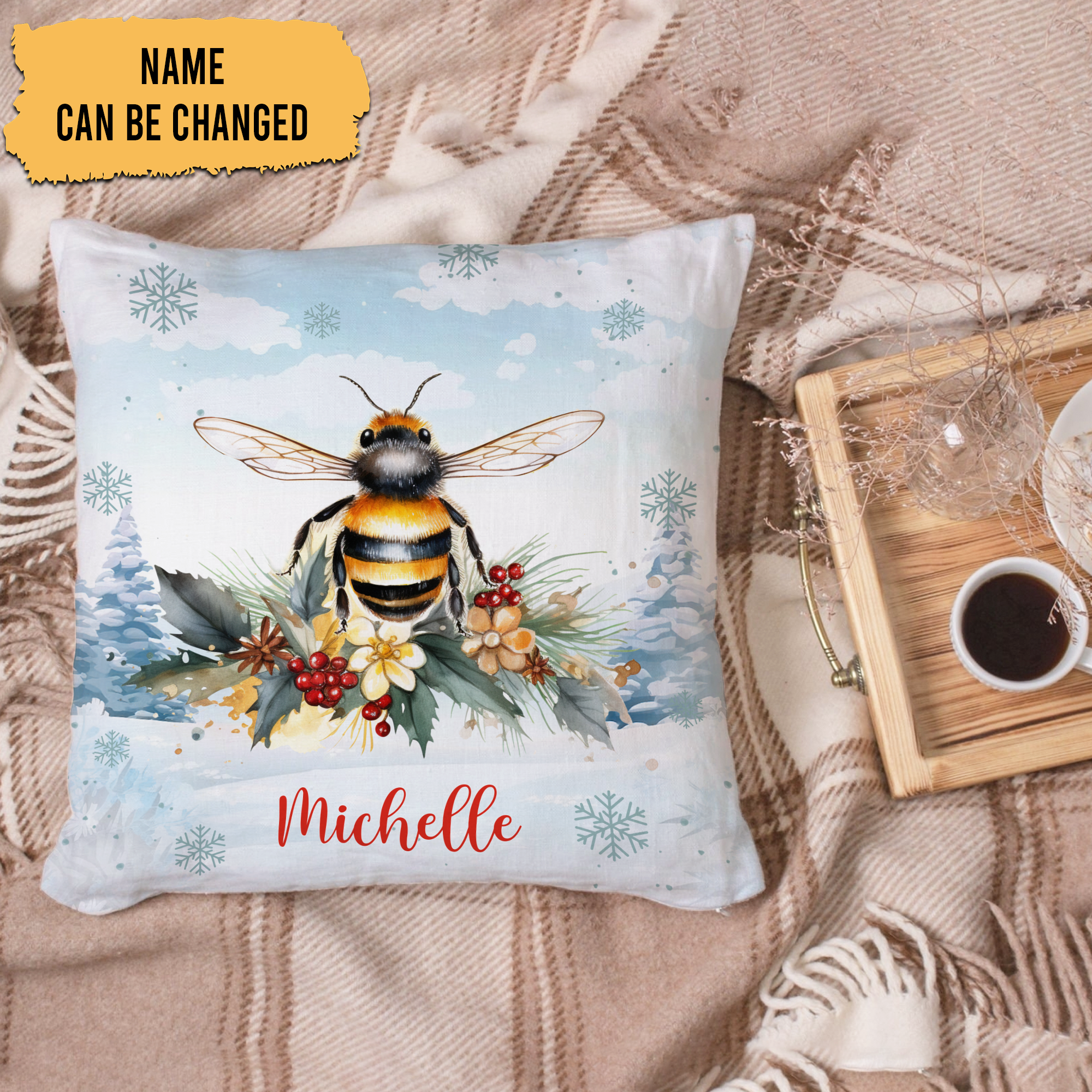 Bee Snow Theme - Personalized Pillow(Insert Included)