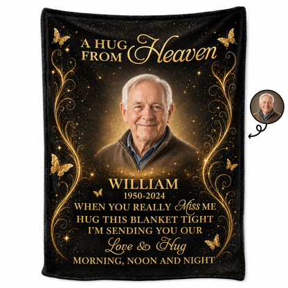 Personalized Memorial Photo Blanket - A Hug From Heaven Fleece Blanket for Loss of Dad, Husband - Image 1
