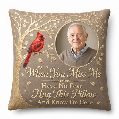 Personalized Memorial Photo Pillow with Cardinal - Remembrance Sympathy Gift for Loss of Loved One - Image 1
