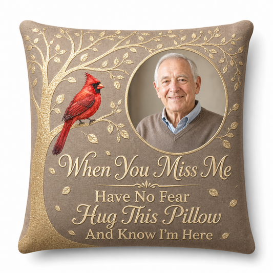 Personalized Memorial Photo Pillow with Cardinal - Remembrance Sympathy Gift for Loss of Loved One - Image 1