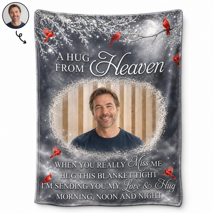 Personalized Photo A Hug From Heaven Memorial Fleece Blanket, Cardinal Sympathy Gift for Loss - Image 1