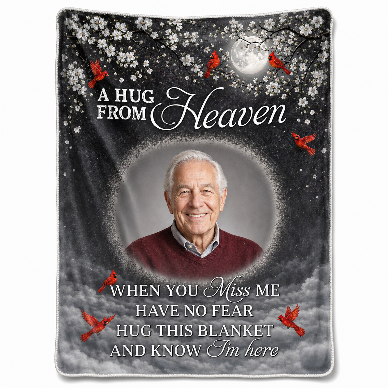 Personalized Photo Memorial Fleece Blanket - A Hug From Heaven Cardinal Sympathy Gift for Dad - Image 1