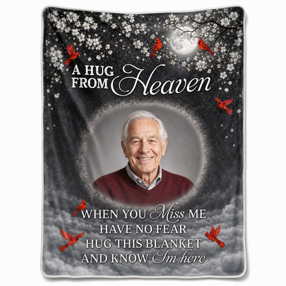 Personalized Photo Memorial Fleece Blanket - A Hug From Heaven Cardinal Sympathy Gift for Dad - Image 1