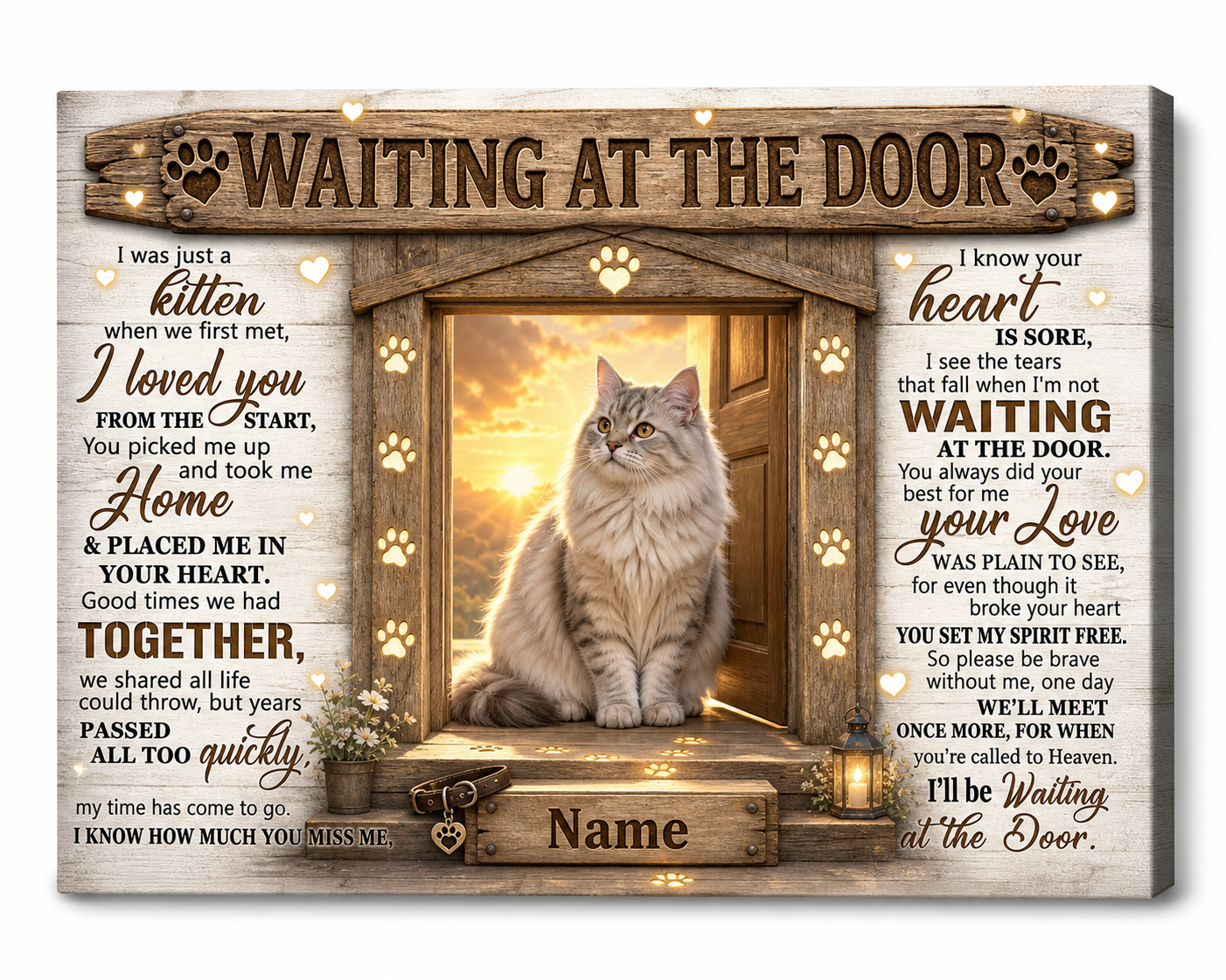 Personalized Cat Memorial Wall Canvas – Waiting at the Door Cat Loss Gift - Image 1