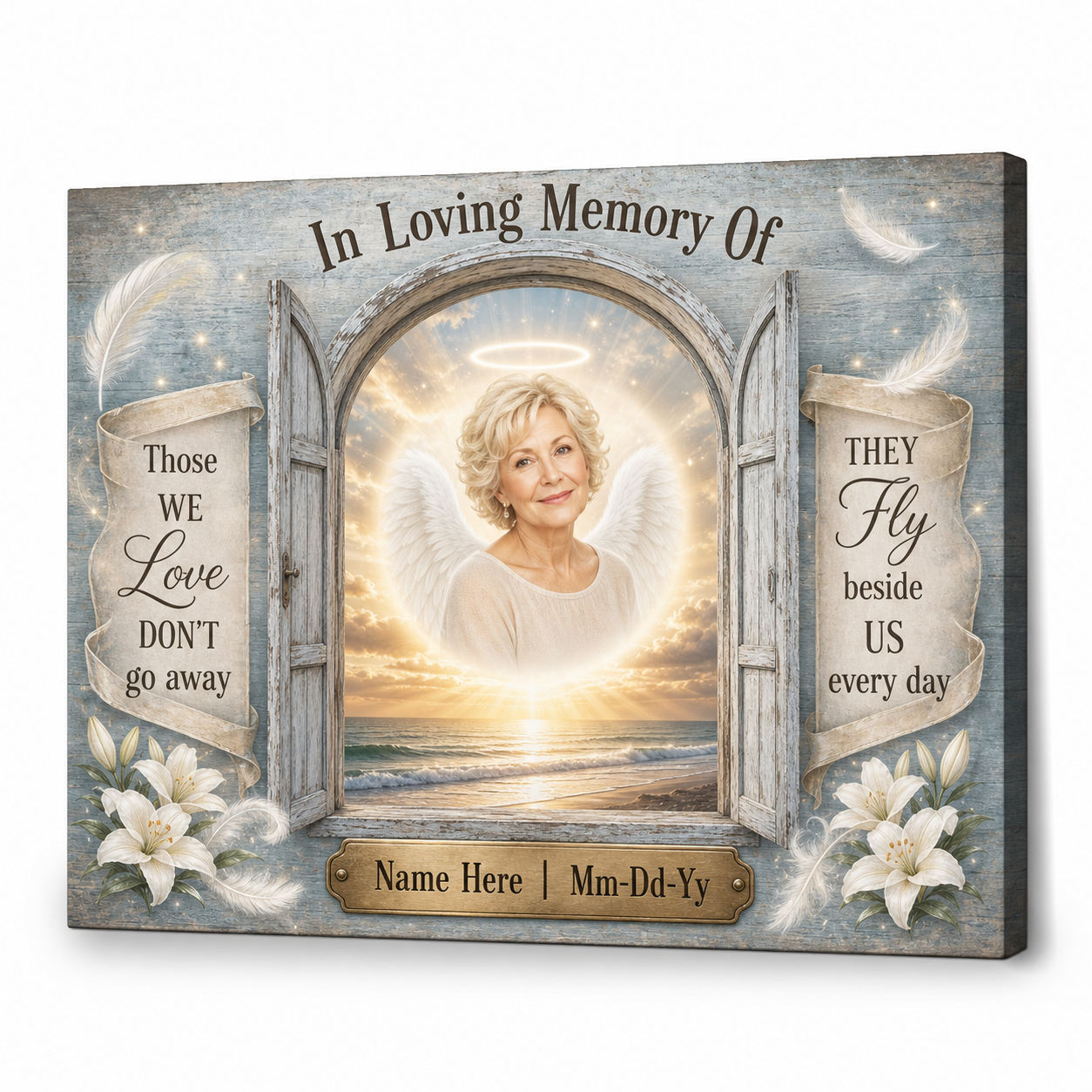 Personalized Angel Wings Memorial Portrait Canvas Gift for Loss of Loved One - Image 1