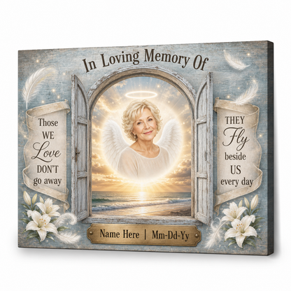 Personalized Angel Wings Memorial Portrait Canvas Gift for Loss of Loved One - Image 1