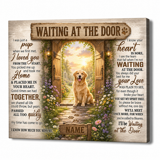 Personalized Dog Memorial Canvas – Waiting at the Door Pet Loss Wall Art - Image 1