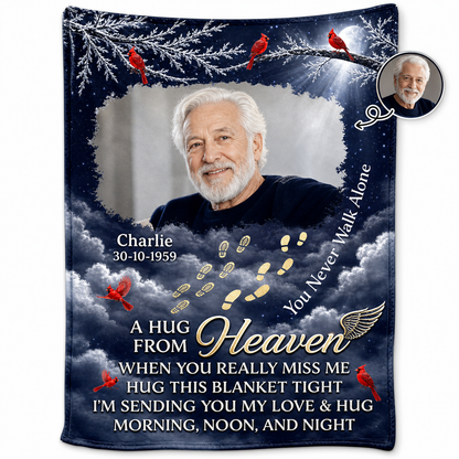 Personalized Memorial Photo Fleece Blanket - You Never Walk Alone Sympathy Gift for Loss - Image 1
