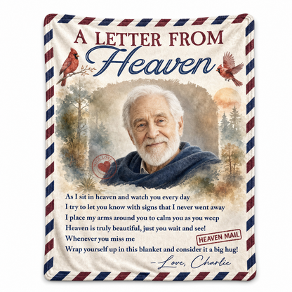 Personalized Letter From Heaven Memorial Photo Fleece Blanket - Sympathy Gift for Loss of Dad or Grandpa - Image 1