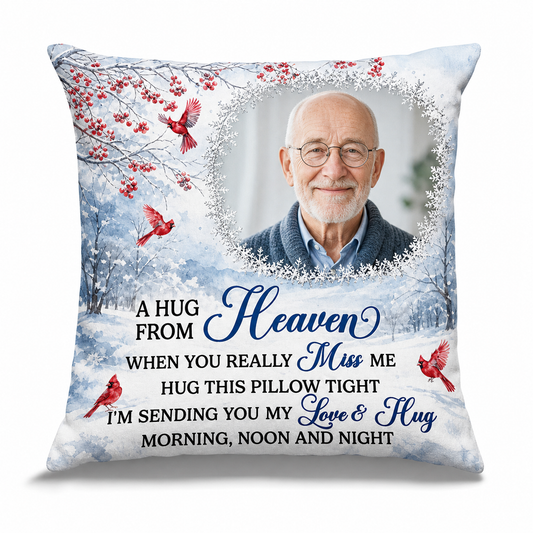 Personalized Photo Memorial Pillow - A Hug From Heaven Cardinal Sympathy Gift for Loss of Loved One - Image 1