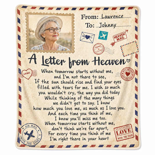Personalized Memorial Photo Fleece Blanket - Letter From Heaven Sympathy Gift for Family - Image 1