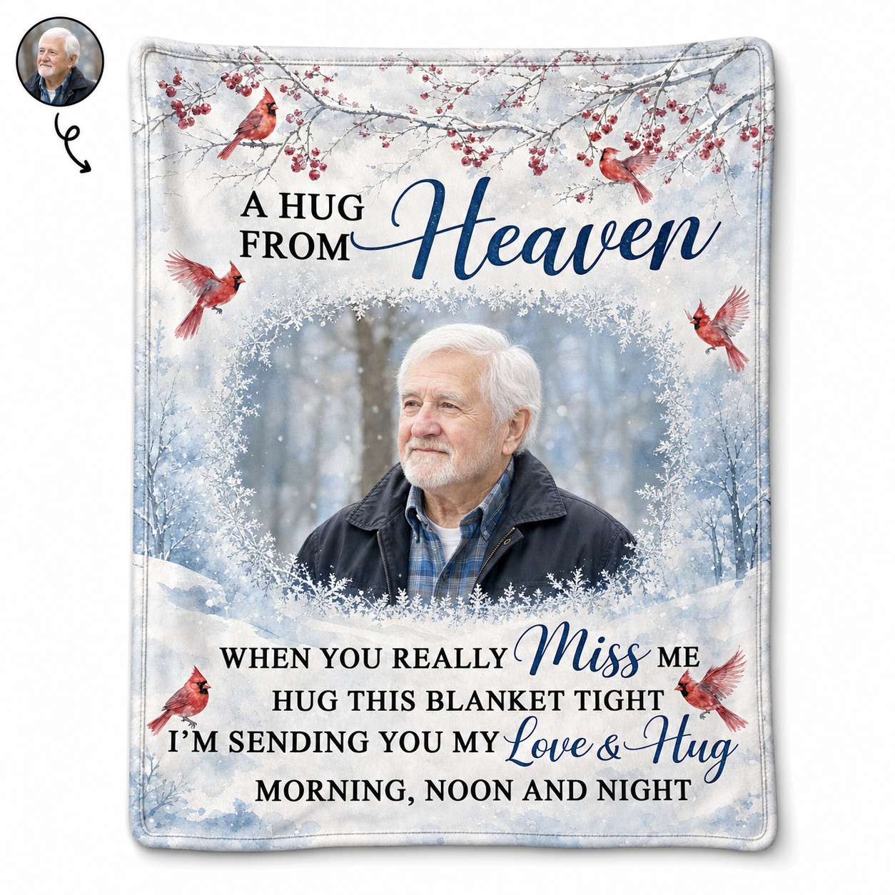 Personalized Photo Memorial Fleece Blanket - A Hug From Heaven Cardinal Sympathy Gift - Image 1