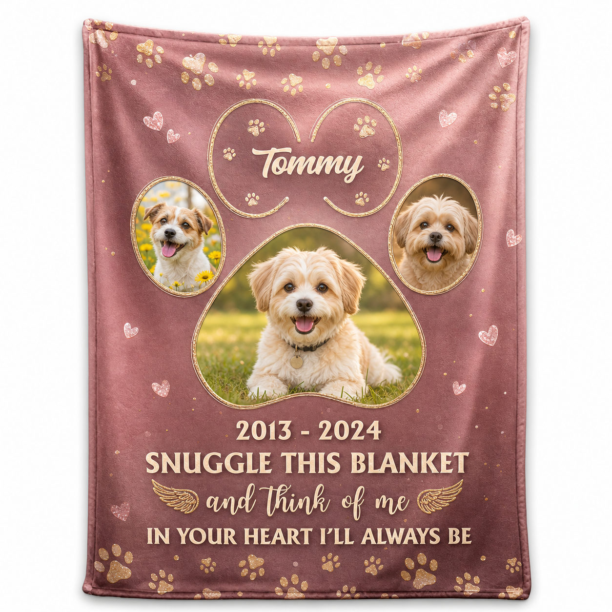 Personalized Pet Memorial Photo Fleece Blanket - Custom Dog Paw Print Remembrance Keepsake Gift - Image 1