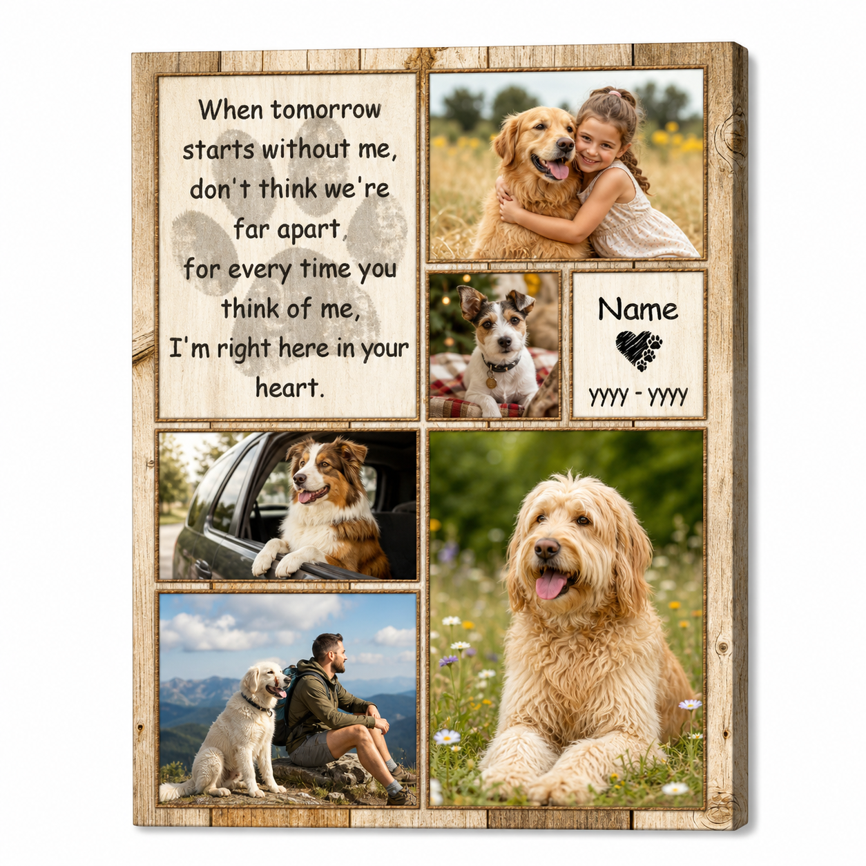 Personalized Dog Memorial Photo Collage Wall Canvas - Pet Loss Sympathy Gift for Dog Lovers - Image 1